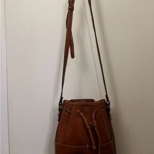 Patricia Nash Brown Leather Drawstring Crossbody Bucket Bag